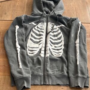 Forever 21 Gray Skeleton Zip Up Hoodie
